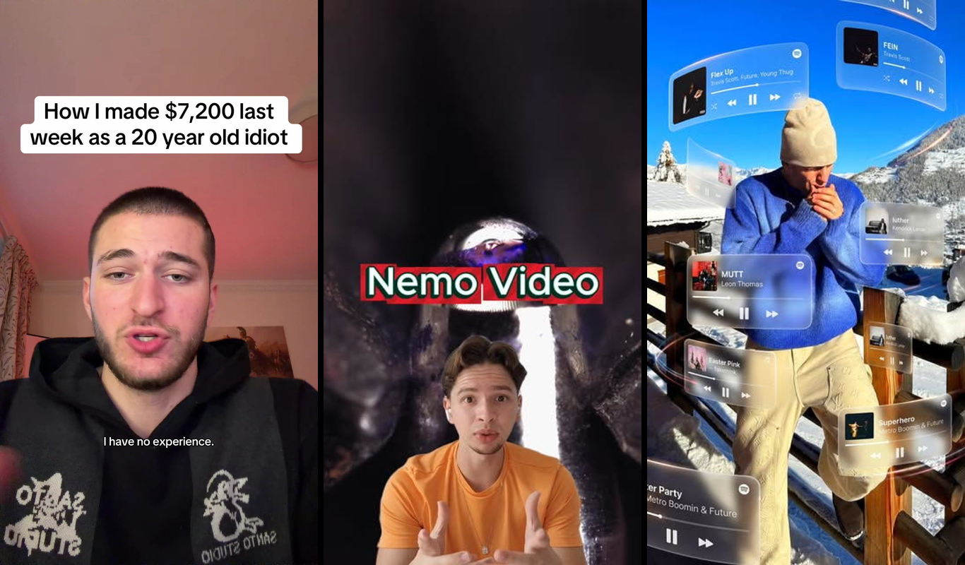 Young entrepreneur at computer using ChatGPT to create AI influencer avatars, earning money from digital content creation